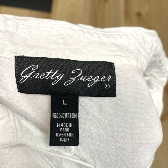 GRETTY ZUEGER Embroidered Corded Scalloped Hem Blouse Top White size Large - Picture 8 of 8